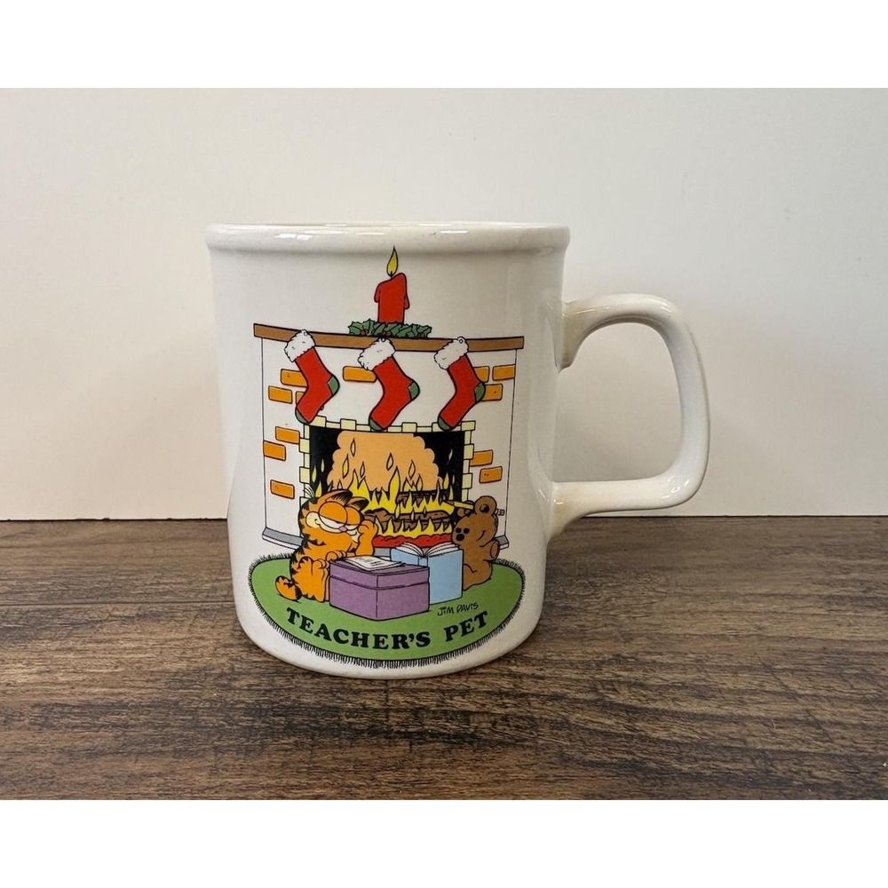 Vintage Garfield Teacher's Pet Christmas White Coffee Mug Jim Davis Teacher